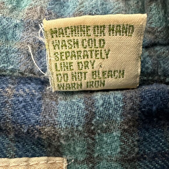 Herringbone Naturals Mens Plaid Flannel Button Up Medium Cotton Shirt Blue Green - Picture 4 of 9